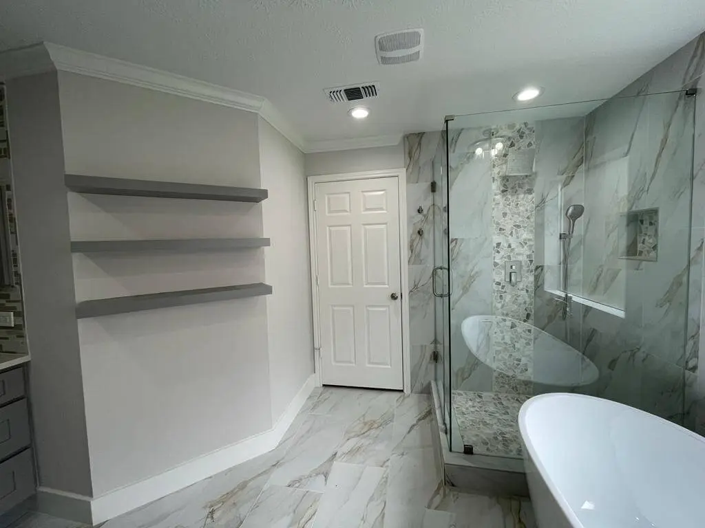 Modern Grey White Gold Bathroom - Main View